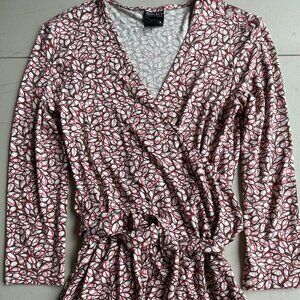 Bigio Collection Viscose Wrap Dress 8 Pink Brown Abstract Geometric Retro Luxe